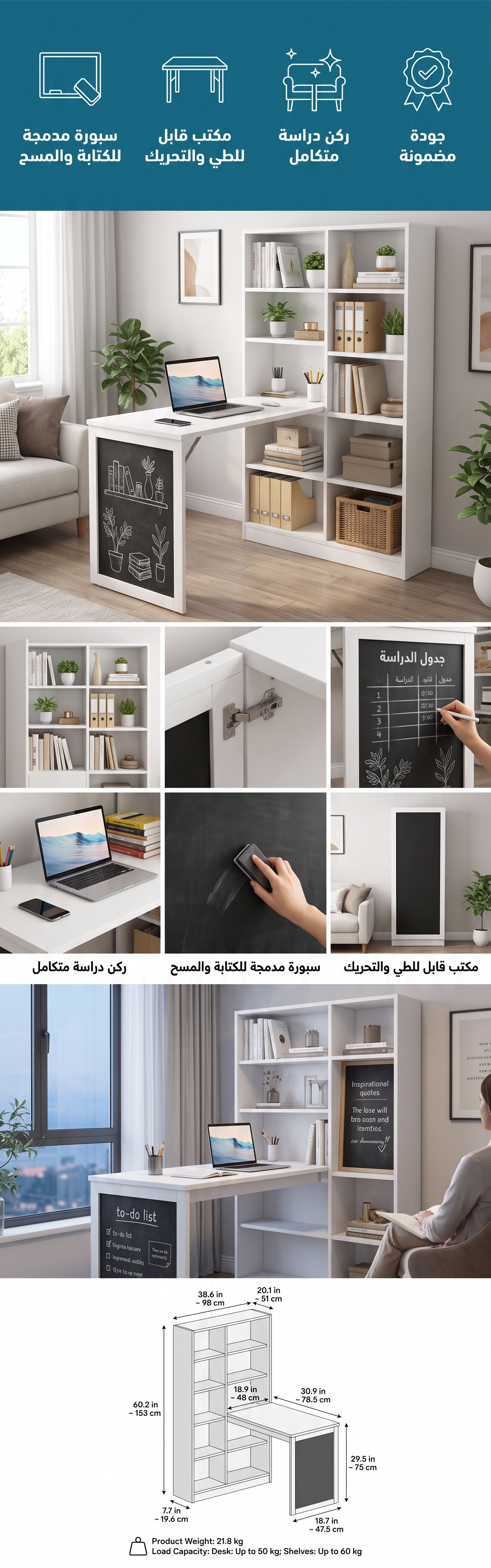 ركن الدراسة العملي مع مكتبة وسبورة - صورة توضيحية