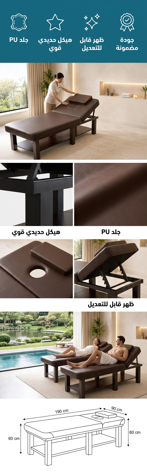 سرير مساج بظهر قابل للتعديل - صورة توضيحية