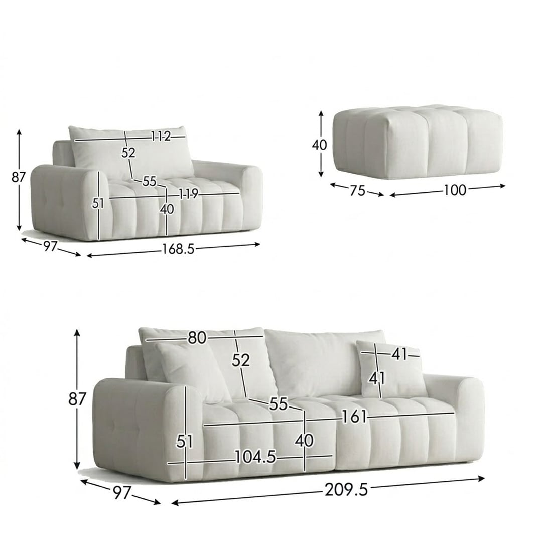 Modern Togo style sofa set with pouf product thumbnail 17