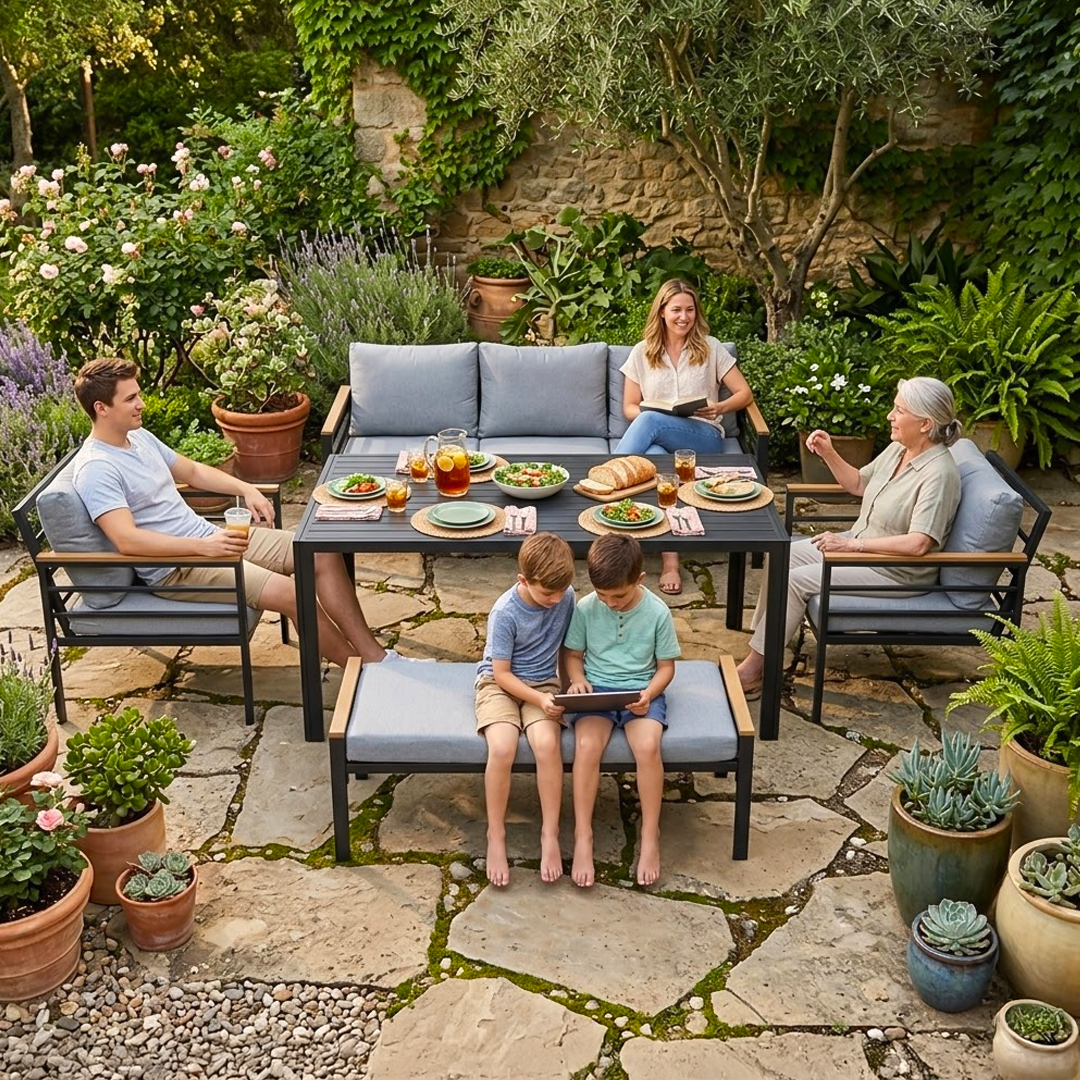 طقم جلوس خارجي مودرن مع بنش – 5 مقاعد - 14