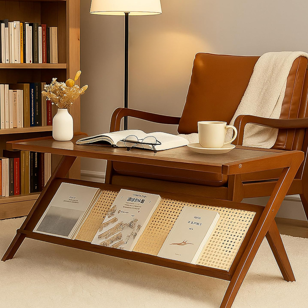 طاولة وسط خشبية مع رف تنظيم للكتب - 13