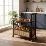 ترولي ضيافة بعجلات مع صندوق تخزين سفلي - 7