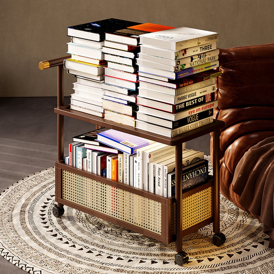 ترولي ضيافة بعجلات مع صندوق تخزين سفلي - 5