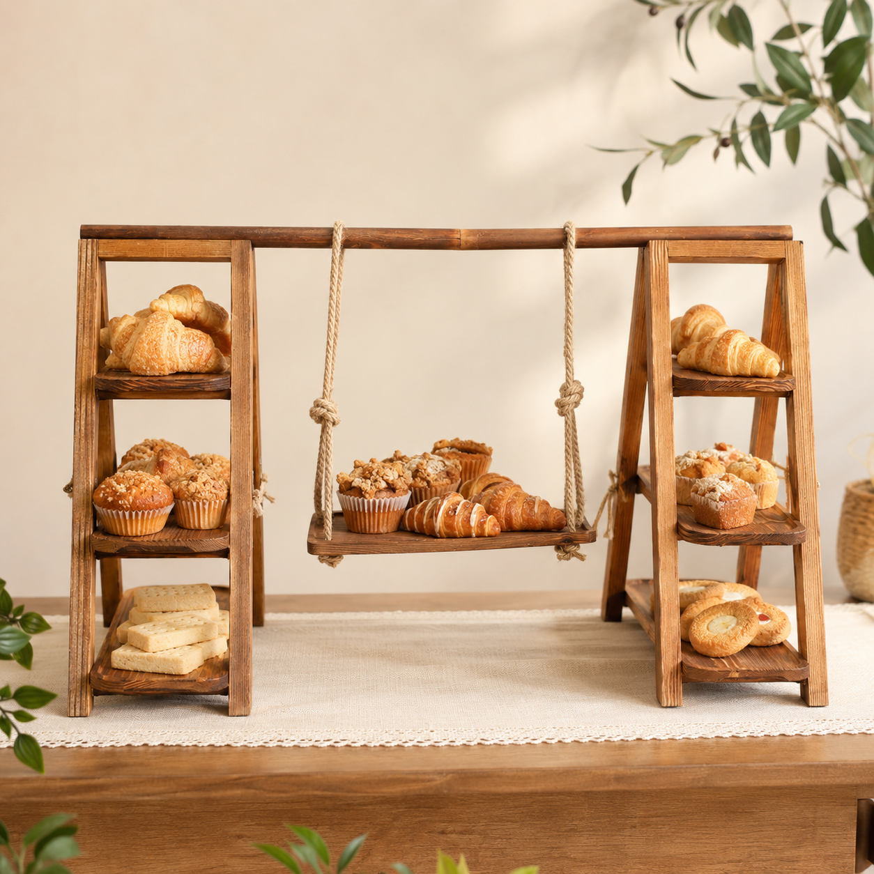 Wooden Swing-Style Buffet Stand for Events product thumbnail 9