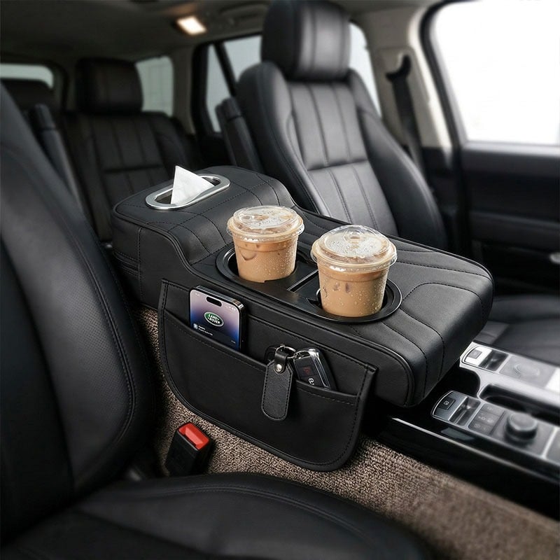 مسند سيارة من الجلد الفاخر مع حامل أكواب - 1
