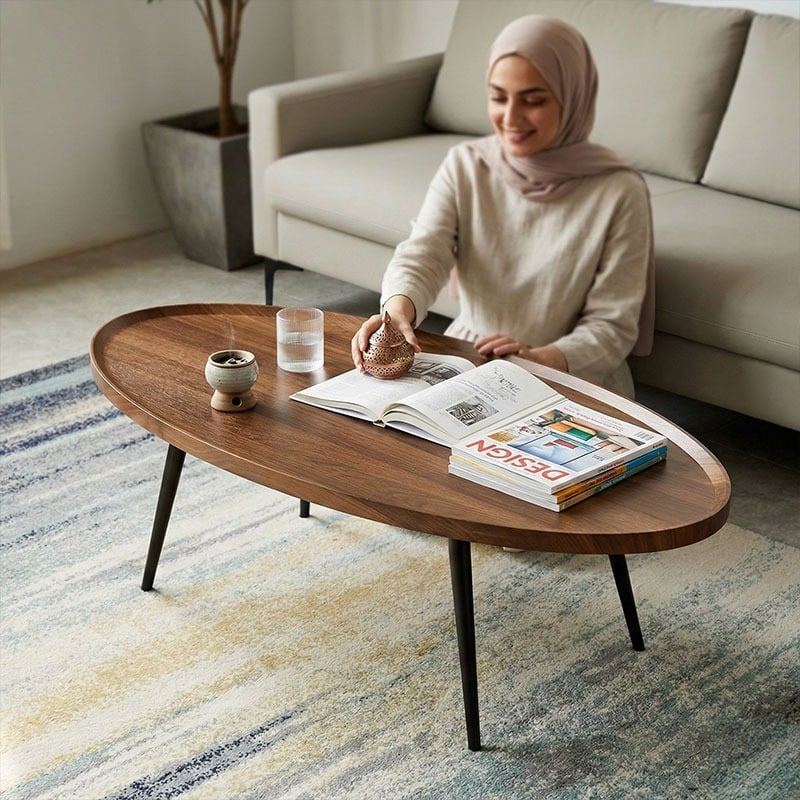 طاولة وسط خشبية بتصميم بيضاوي - 7