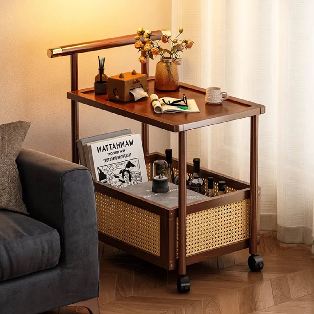 ترولي ضيافة بعجلات مع صندوق تخزين سفلي - 9