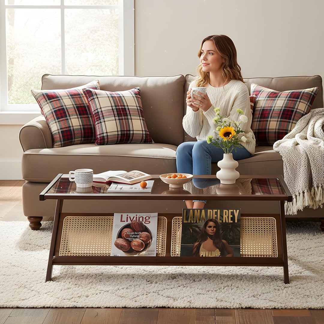 طاولة وسط خشبية مع رف تنظيم للكتب - 6