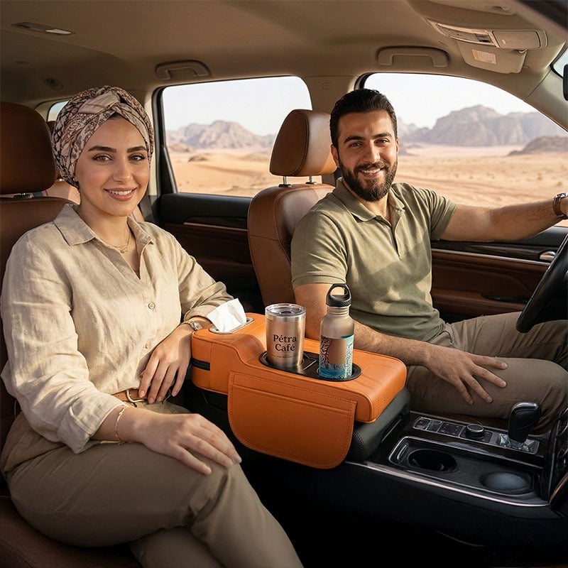 مسند سيارة من الجلد الفاخر مع حامل أكواب - 4