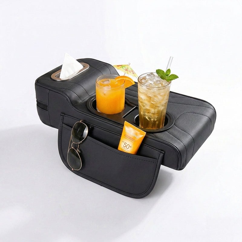 مسند سيارة من الجلد الفاخر مع حامل أكواب - 9