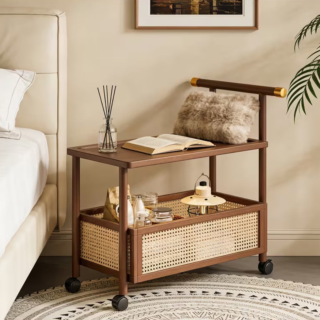 ترولي ضيافة بعجلات مع صندوق تخزين سفلي - 4