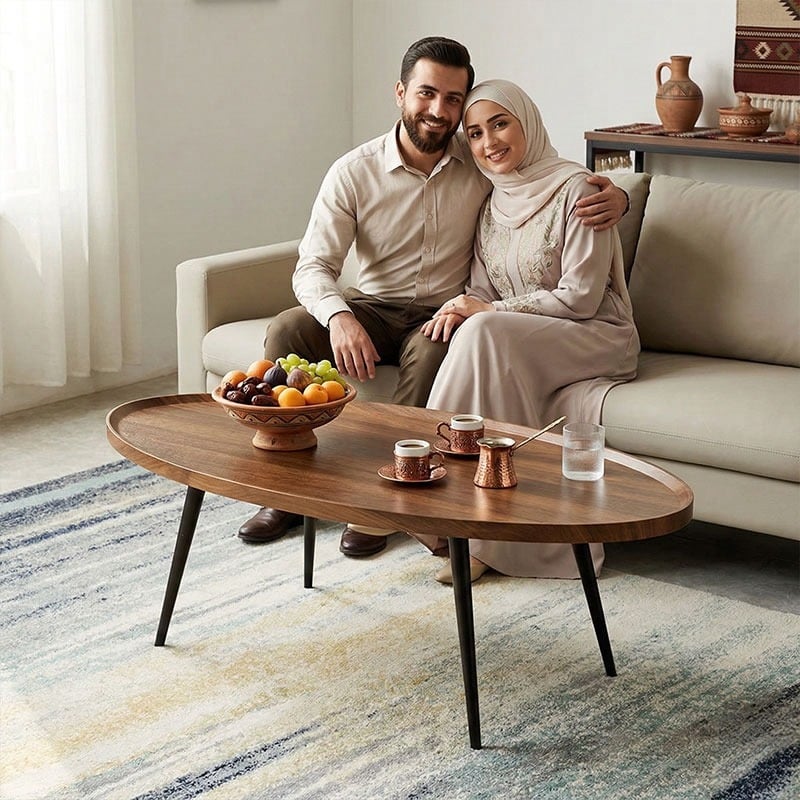 طاولة وسط خشبية بتصميم بيضاوي - 9