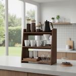 ركن تنظيم أكواب القهوة والضيافة الخشبي - 15