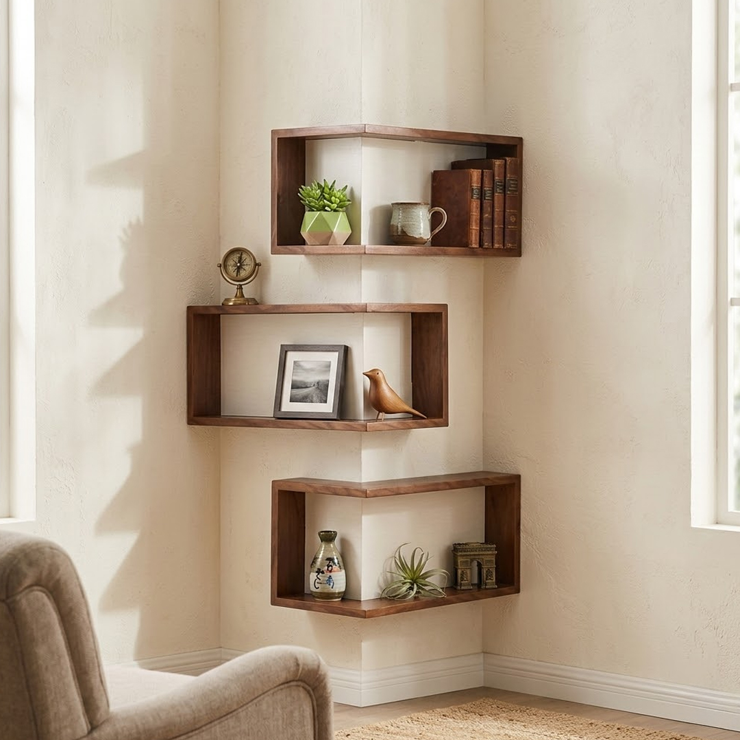 رفوف زاوية للديكور بتصميم خشبي - 2