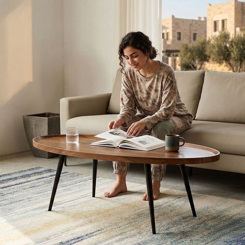 طاولة وسط خشبية بتصميم بيضاوي - 6