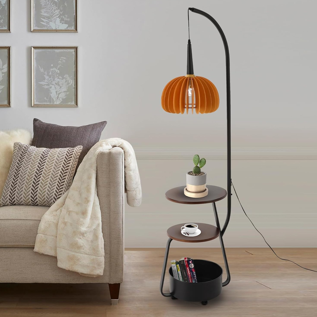 Modern Floor Lamp with Built-In Shelves - 14