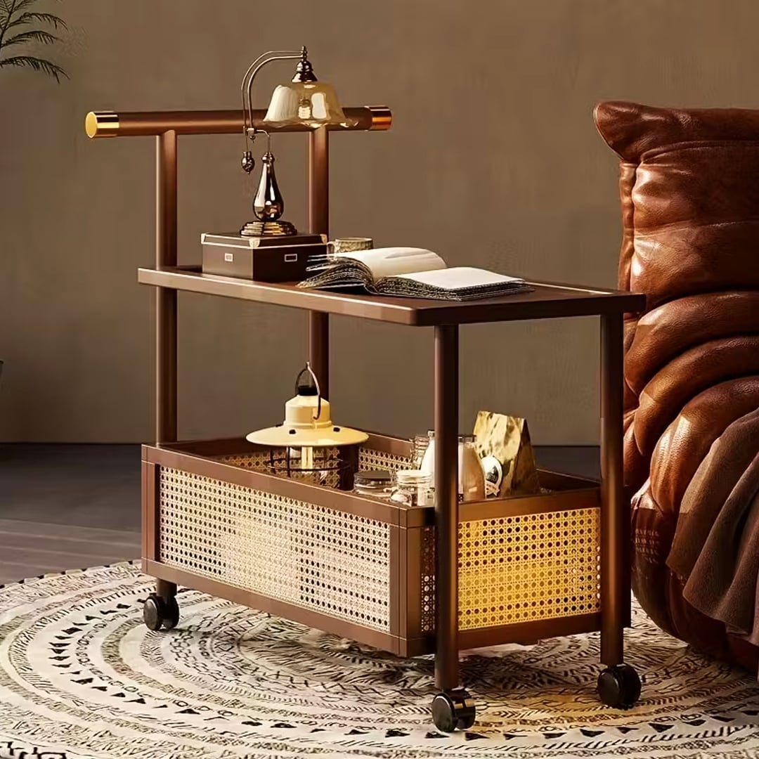 ترولي ضيافة بعجلات مع صندوق تخزين سفلي - 1