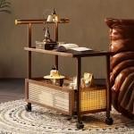 ترولي ضيافة بعجلات مع صندوق تخزين سفلي - 1