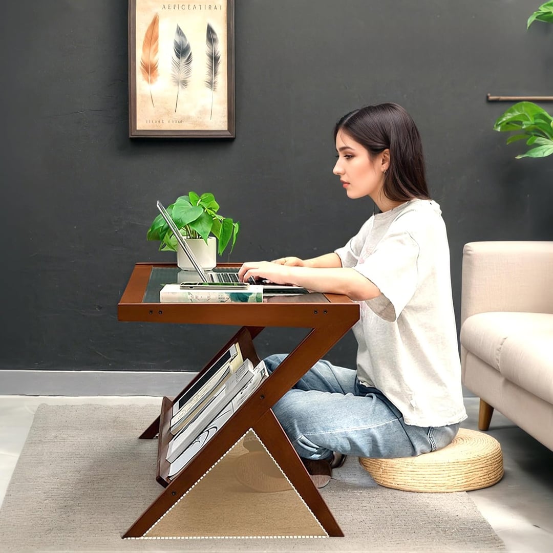 طاولة وسط خشبية مع رف تنظيم للكتب - 4