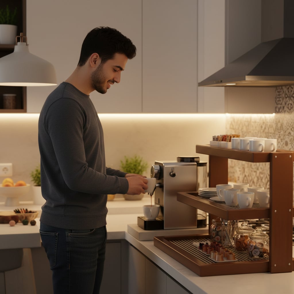 ركن تنظيم أكواب القهوة والضيافة الخشبي - 8