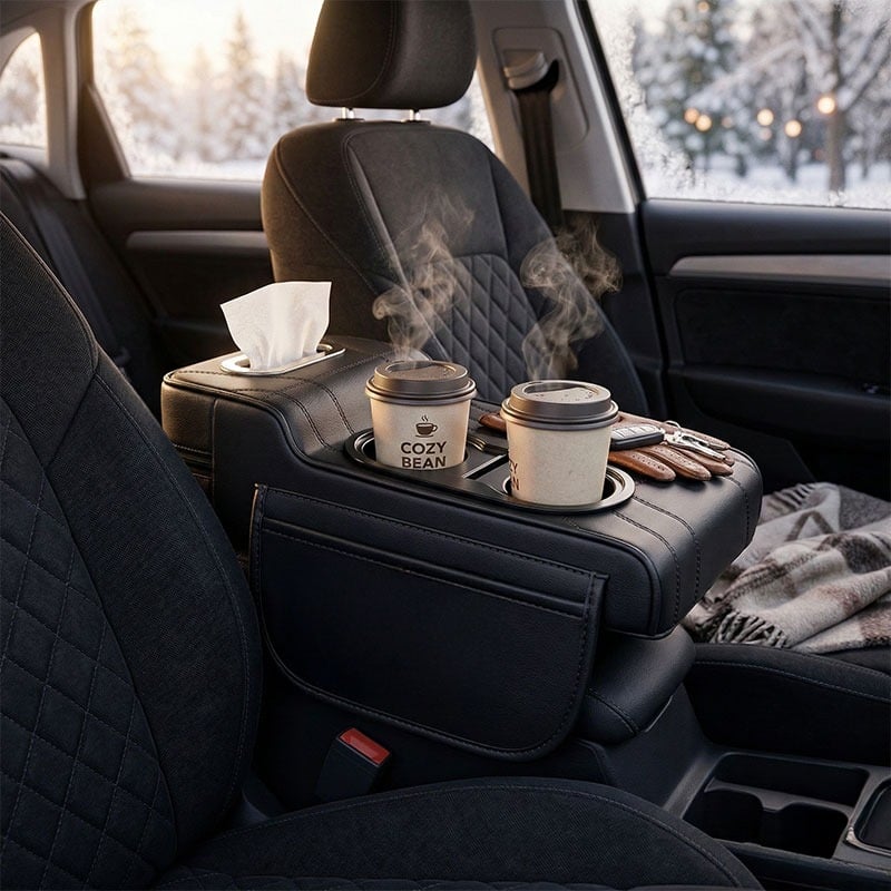 مسند سيارة من الجلد الفاخر مع حامل أكواب - 13