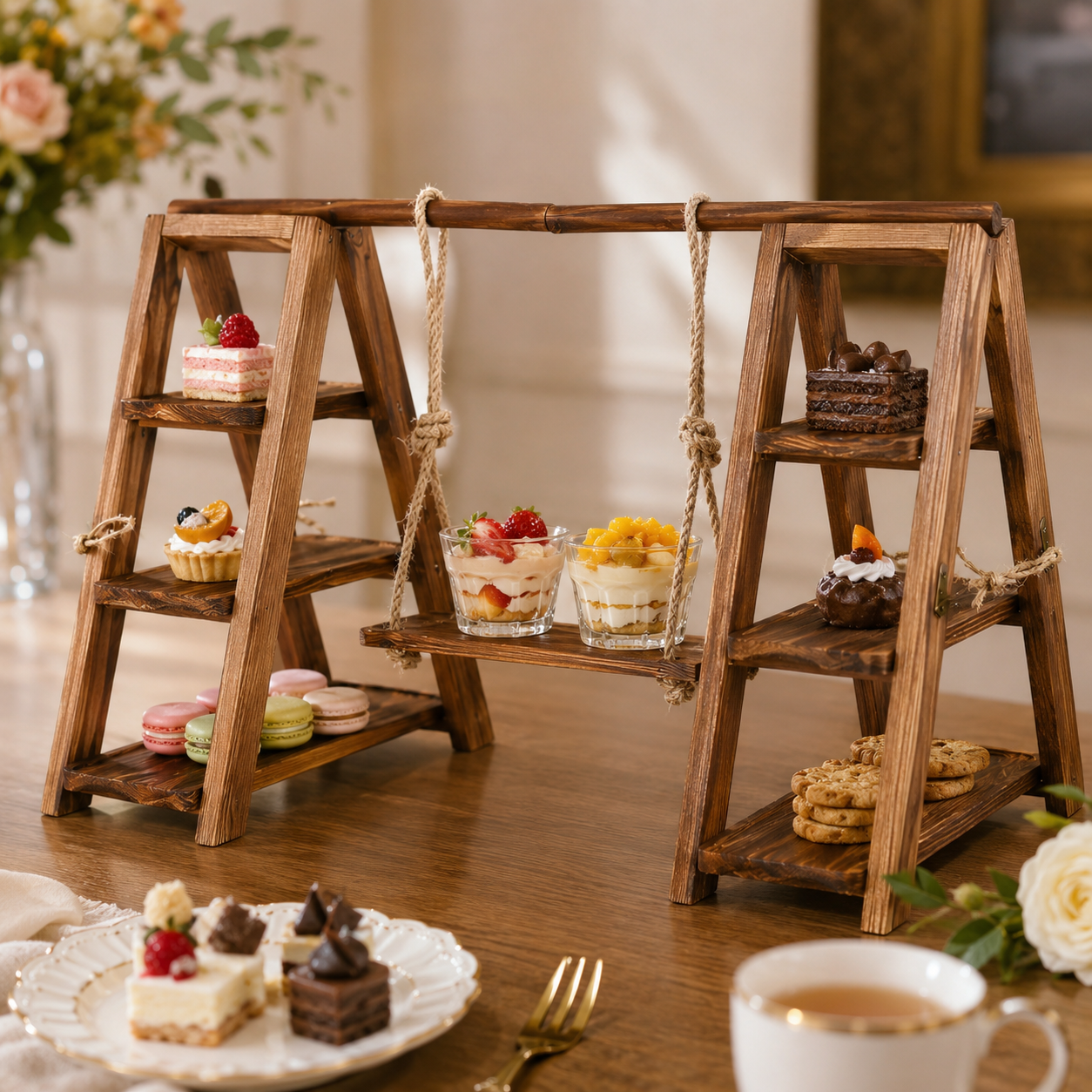 Wooden Swing-Style Buffet Stand for Events product thumbnail 5