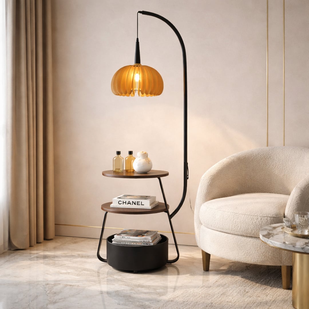 Modern Floor Lamp with Built-In Shelves - 4