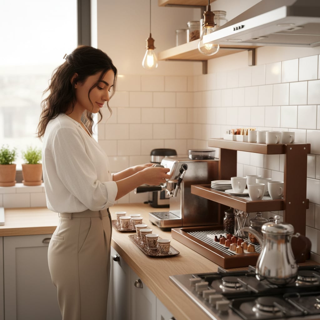 ركن تنظيم أكواب القهوة والضيافة الخشبي - 7