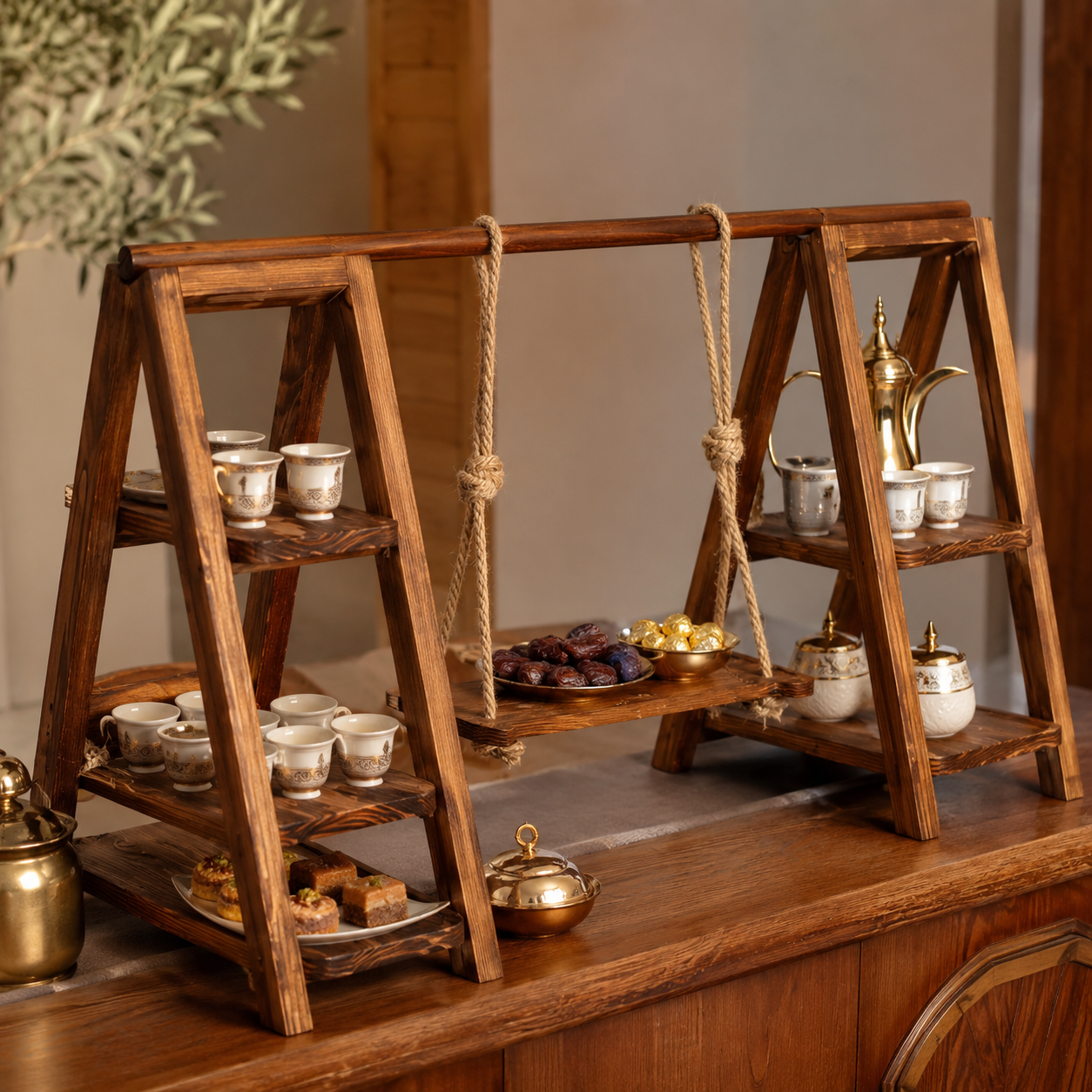 Wooden Swing-Style Buffet Stand for Events product thumbnail 7