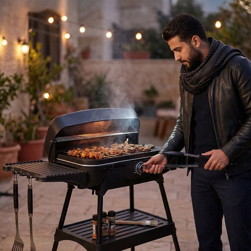 شواية كهربائية مع رف سفلي للتقديم والتخزين - 8