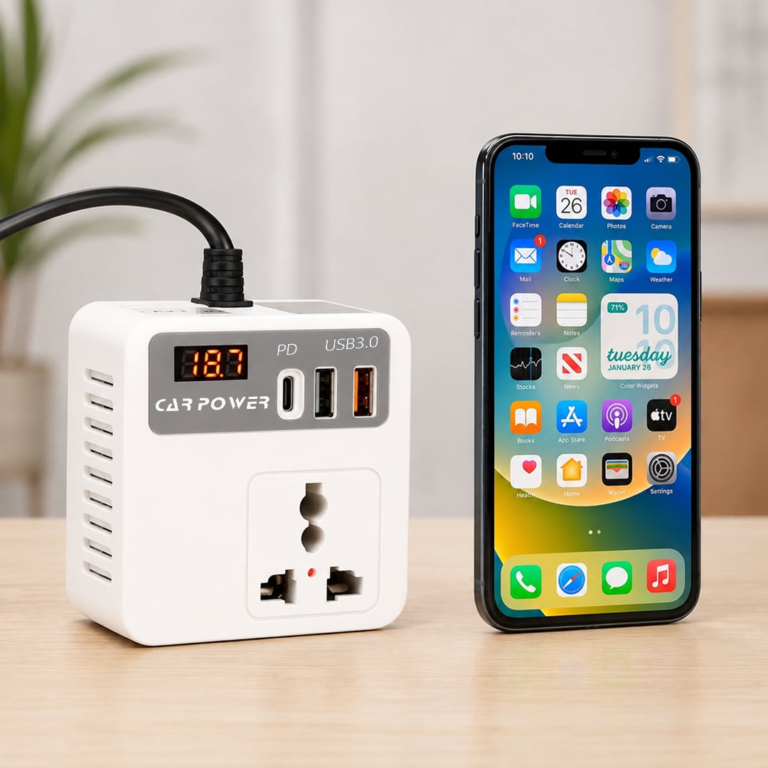 محول بطارية للسيارة بمخارج كهرباء وUSB - صورة 3