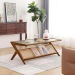 طاولة وسط خشبية مع رف تنظيم للكتب - 8