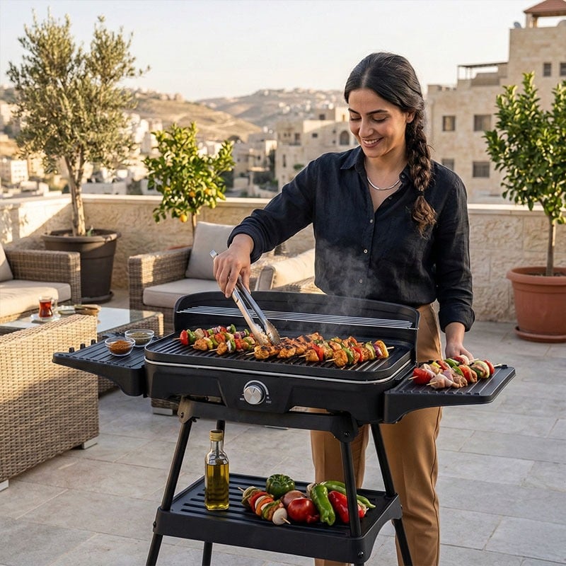 شواية كهربائية مع رف سفلي للتقديم والتخزين - 5