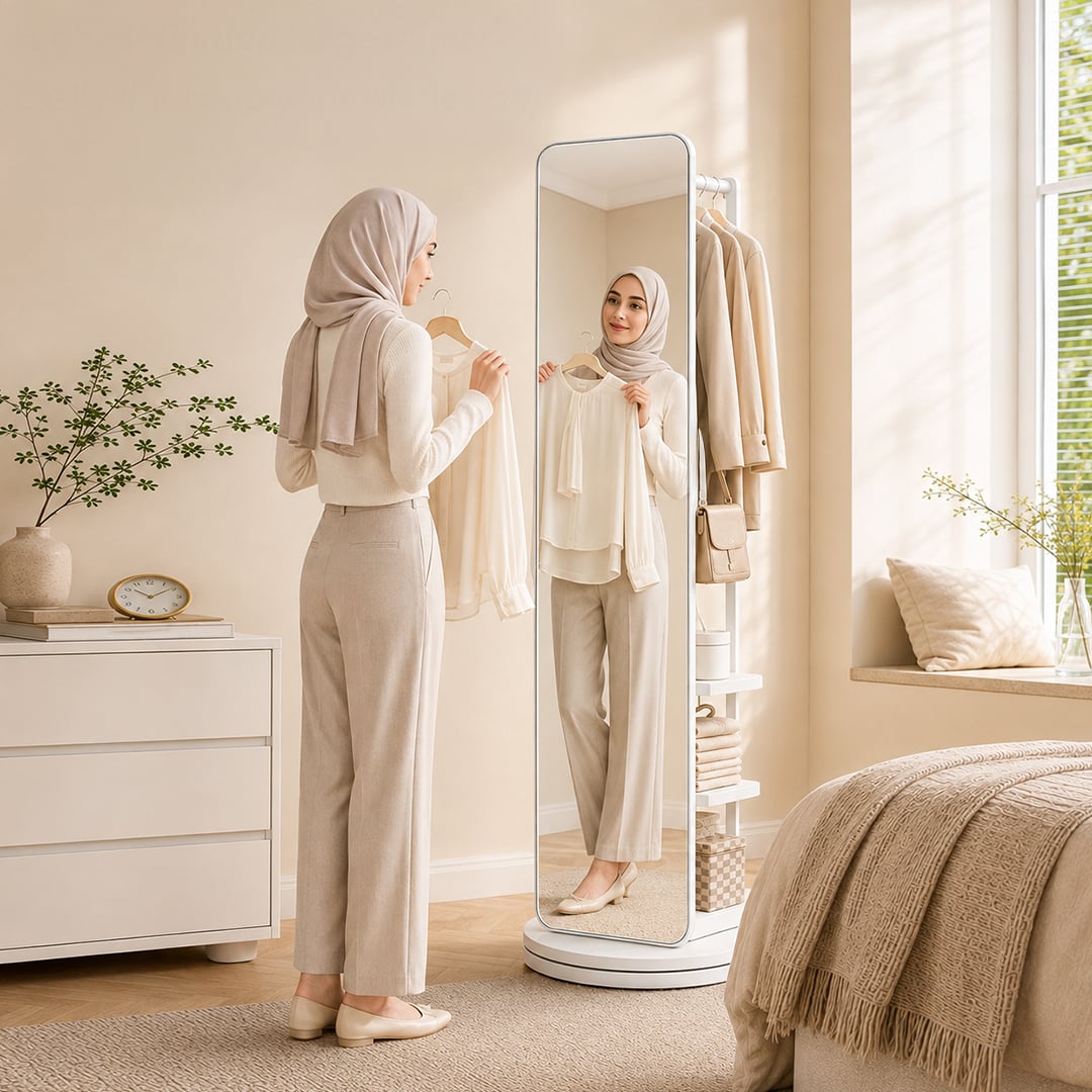 مرآة أرضية مع ستاند خلفي للملابس - صورة 4