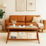 طاولة وسط خشبية مع رف تنظيم للكتب - 12