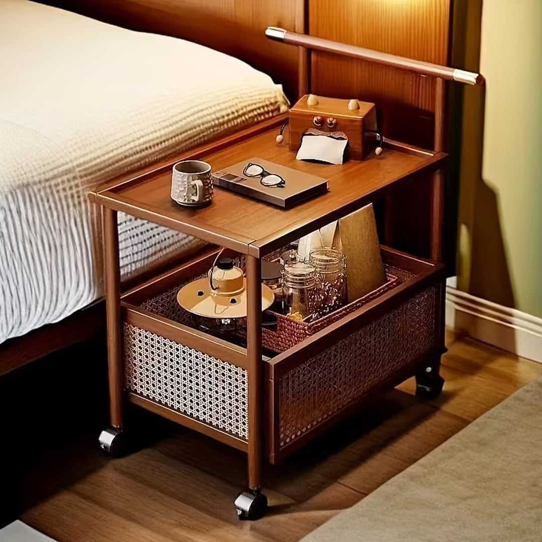 ترولي ضيافة بعجلات مع صندوق تخزين سفلي - 2