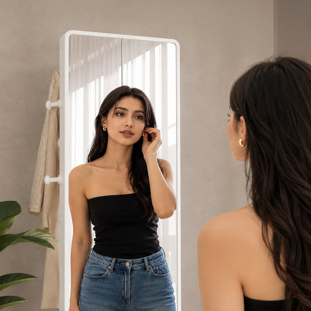 مرآة أرضية مع ستاند خلفي للملابس - صورة 5