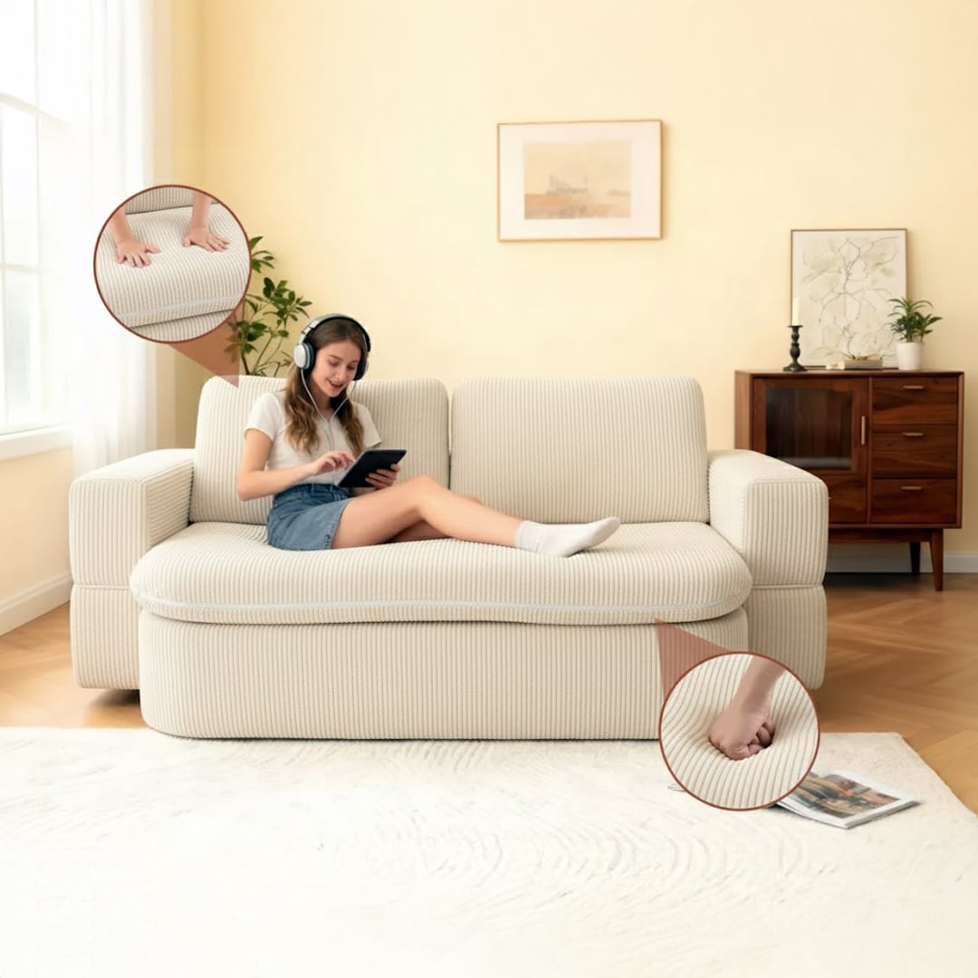 Corduroy Lazy Folding Sofa Bed - 15