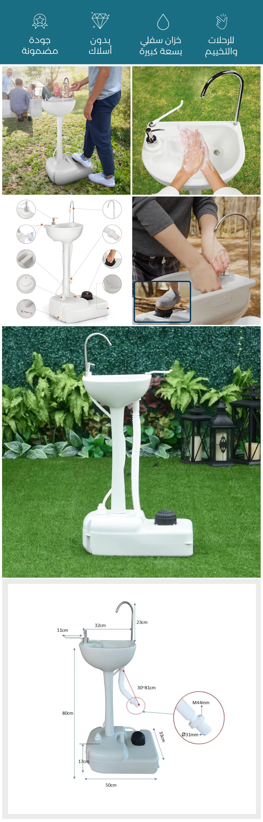 مغسلة متنقلة مع خزان مياه للرحلات - صورة توضيحية