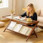 طاولة وسط خشبية مع رف تنظيم للكتب - 1