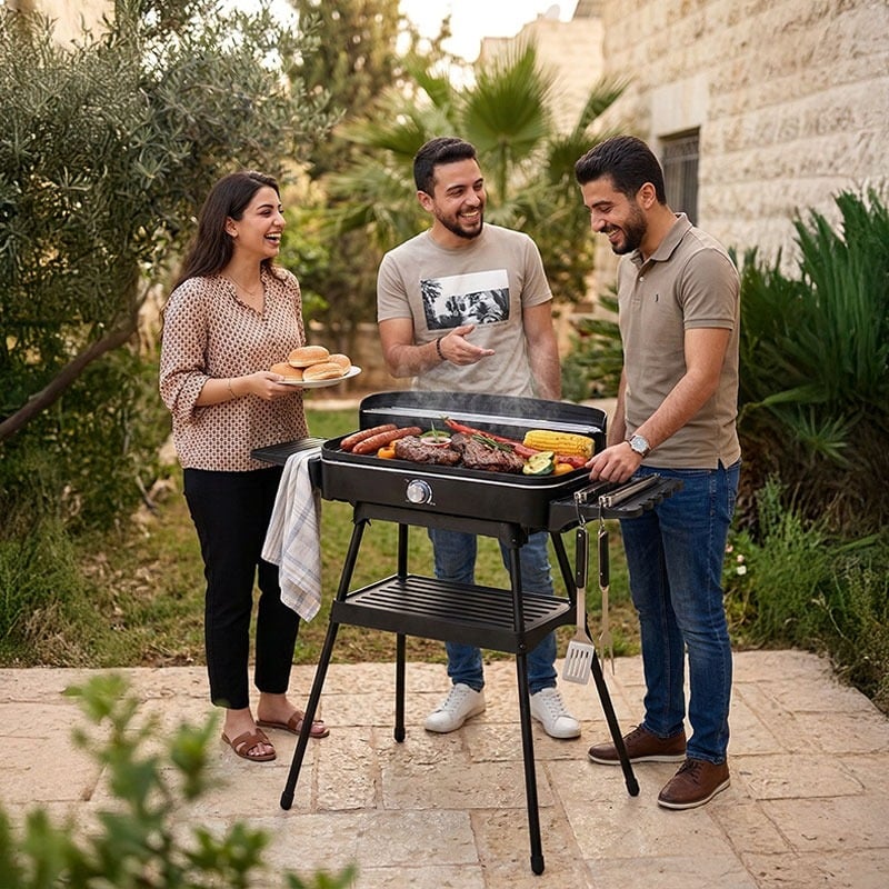 شواية كهربائية مع رف سفلي للتقديم والتخزين - 3