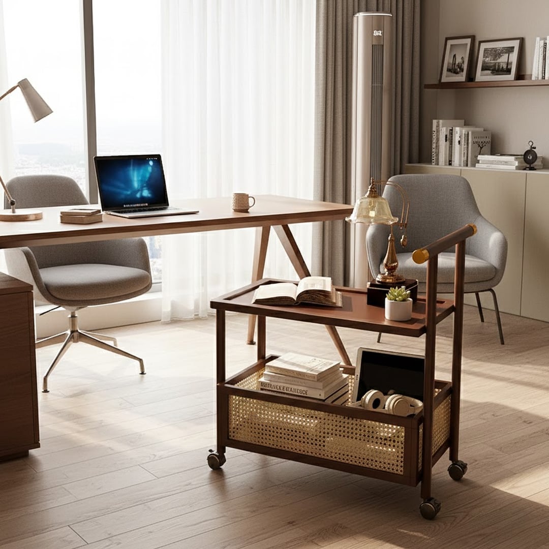 ترولي ضيافة بعجلات مع صندوق تخزين سفلي - 8