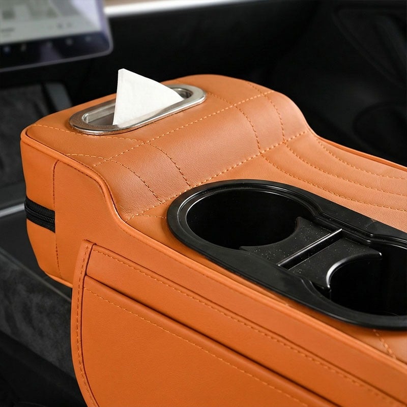 مسند سيارة من الجلد الفاخر مع حامل أكواب - 12