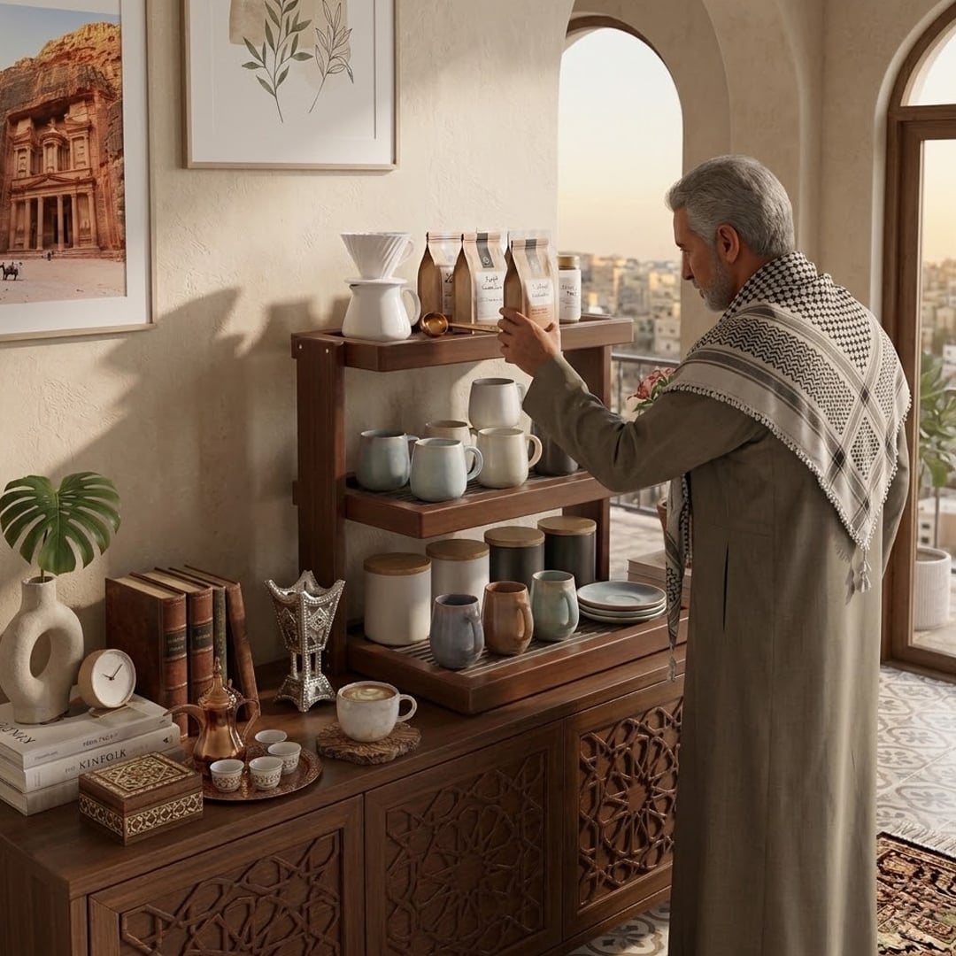 ركن تنظيم أكواب القهوة والضيافة الخشبي - 13