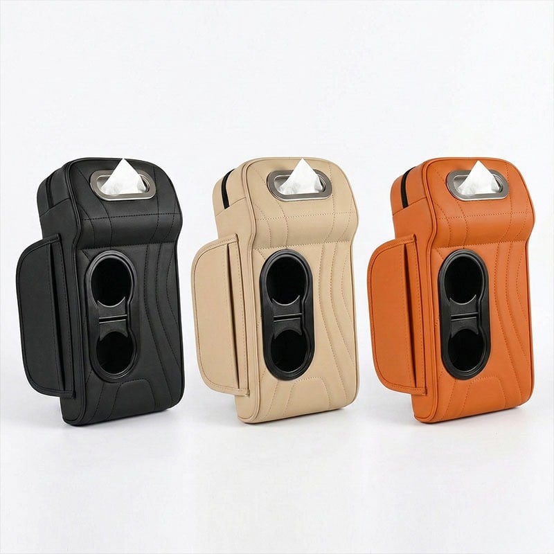 مسند سيارة من الجلد الفاخر مع حامل أكواب - 14