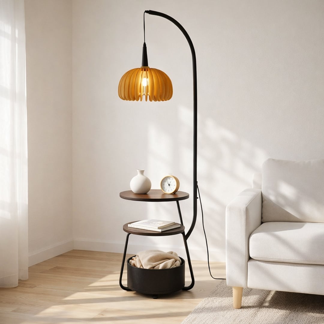 Modern Floor Lamp with Built-In Shelves - 1