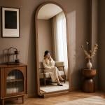 مرآة أرضية مقوسة بإطار خشبي - 7