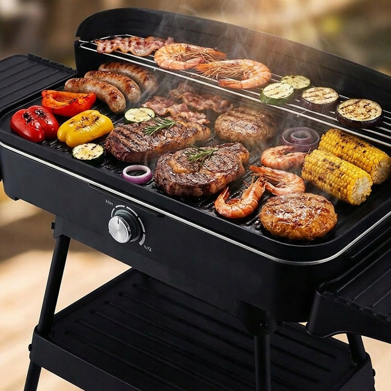 شواية كهربائية مع رف سفلي للتقديم والتخزين - 9