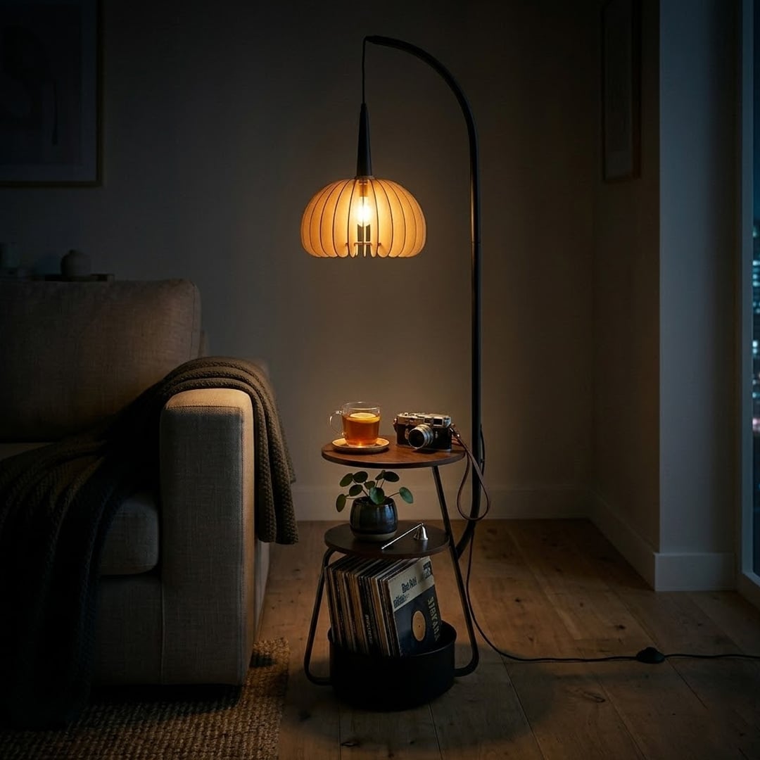 Modern Floor Lamp with Built-In Shelves - 2
