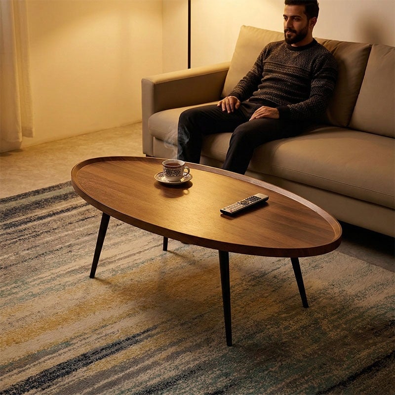 طاولة وسط خشبية بتصميم بيضاوي - 10